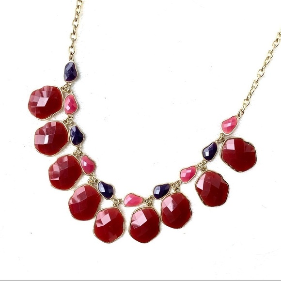 Boutique Fall Maroon Colored Sparkle Accent Statement Necklace Gold Tone - Picture 1 of 11